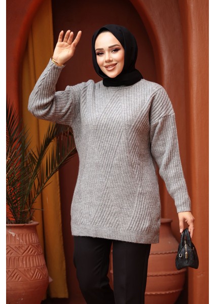 Gri Tesettür Triko Kazak Tunik 7852GR fiyatları