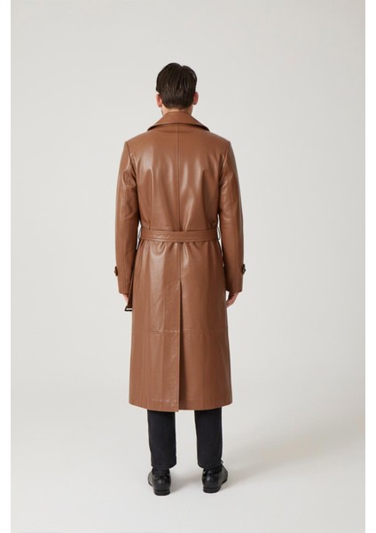 Viski Matrix Hakiki Deri Kruvaze Düğme Kapamalı Yırtmaçlı Astarlı Kemerli Trençkot Erkek Kaban modelleri