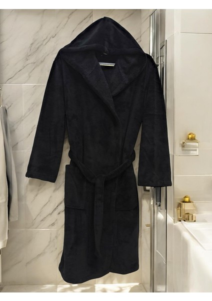 Kadife Kapüşonlu Bornoz %100 Pamuk