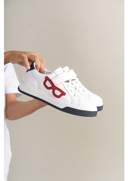 1011 - Glasses-X Çocuk Ayakkabı Beyaz Kırmızı Lacivert