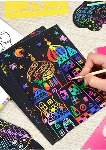 Sihirli Gökkuşağı Kazıma Kağıdı A4 10 Yaprak 1 Paket 20X30 cm Siyah Sihirli Kağıt Rainbow Paper