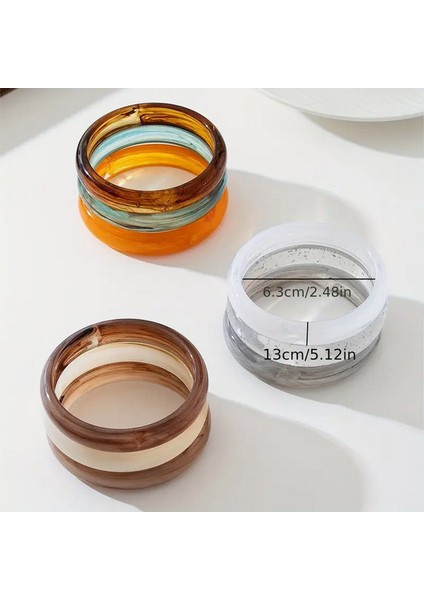 3 Parça Çok Renkli Gradyan Reçine Bileklik Seti, Şık ve Çok Yönlü Geometrik Retro Tarzı Günlük Veya Gün Toplantıları Için Değişken Renkler ve Desenler De Bileklik modelleri