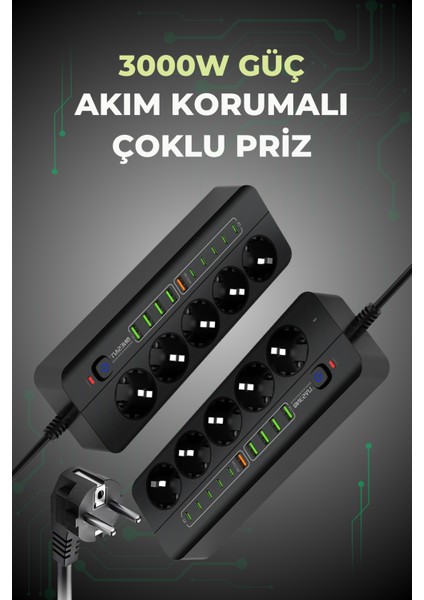 Pro P13 3000W Akım Korumalı 5 Girişli Type-C ve USB Girişli Uzatmalı Grup Priz modelleri