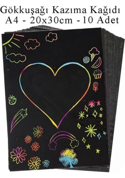 Sihirli Gökkuşağı Kazıma Kağıdı A4 10 Yaprak 1 Paket 20X30 cm Siyah Sihirli Kağıt Rainbow Paper fiyatları