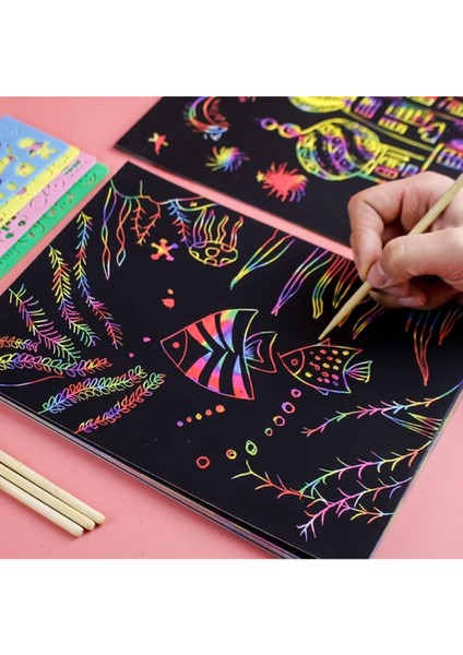 Sihirli Gökkuşağı Kazıma Kağıdı A4 10 Yaprak 1 Paket 20X30 cm Siyah Sihirli Kağıt Rainbow Paper modelleri
