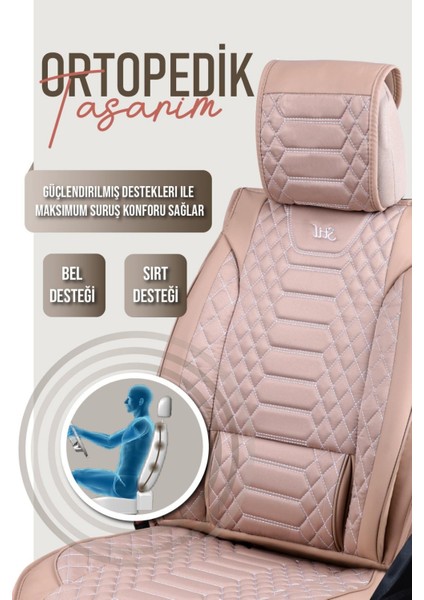 Fiat Punto Evo Deri Oto Koltuk Kılıfı Ön Arka Set Bej Royal Seri Scr