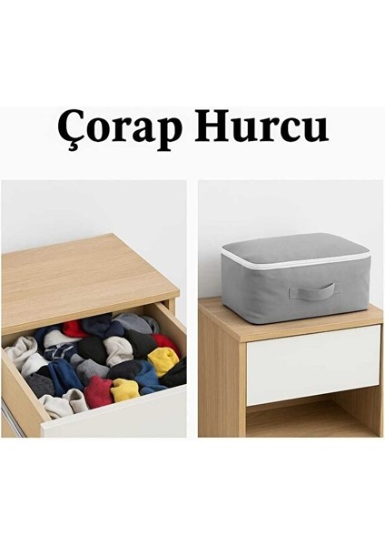 (1 Adet) Çorap Hurcu Gri Kumaş Organizer Fermuarlı Saklama Hurcu Çekmece Içi Düzenleyici 29X24X17 cm fiyatları