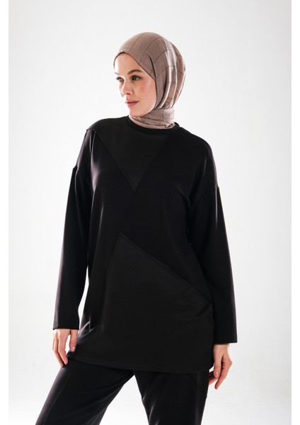 2283_PATCH ve Dikiş Detaylı Esnek Kumaş Tesettür Kadın Spor Eşofman Takımı –cepli Havuç Fit Pantolon fiyatları