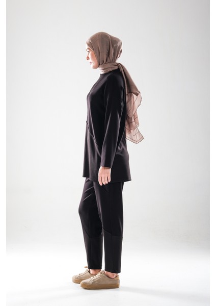 2283_PATCH ve Dikiş Detaylı Esnek Kumaş Tesettür Kadın Spor Eşofman Takımı –cepli Havuç Fit Pantolon fırsatları