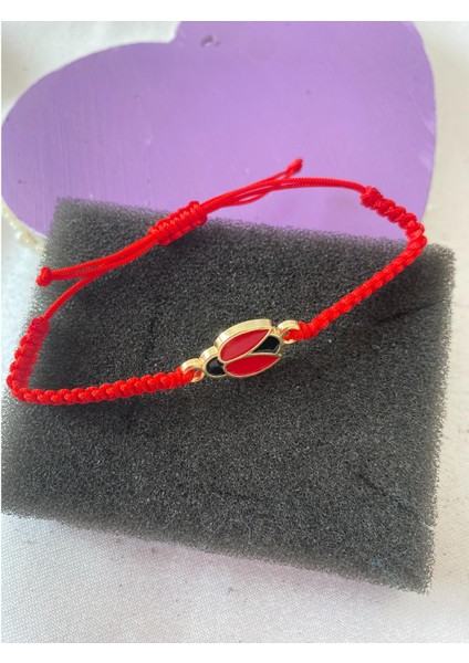 Uğur Böceği Figürlü Ayarlanabilir Bileklik Kırmızı Renk