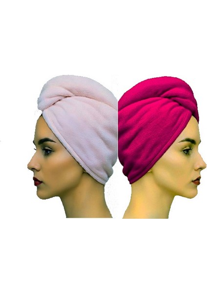 Saç Havlusu Saç Bonesi 2 Li Set %100 Pamuk Banyo ,havuz ve Deniz Sonrası Kurulama Pembe / Fuşya
