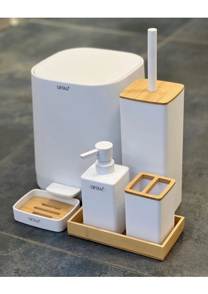Williams Bambu Kapaklı 5 Parça Banyo Seti - Beyaz