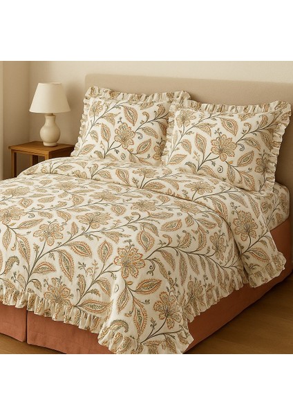 Şakayık Çiçekli Fırfırlı % 100 Pamuk Çift Kişilik Nevresim Takımı fiyatları