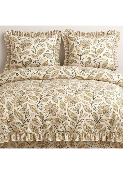 Şakayık Çiçekli Fırfırlı % 100 Pamuk Çift Kişilik Nevresim Takımı modelleri