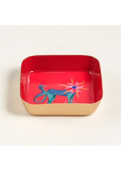 Nanpur Metal Dekoratif Tepsi 9X9X2 cm Kırmızı