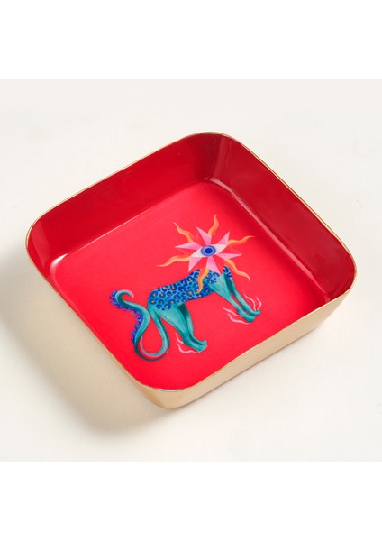 Nanpur Metal Dekoratif Tepsi 9X9X2 cm Kırmızı fırsatları