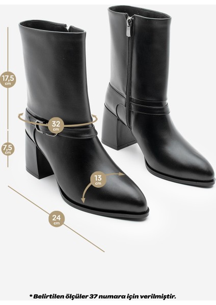 Potinonline K946 Kadın Sivri Burun Kemer Detaylı Kalın Topuklu Bot indirimleri