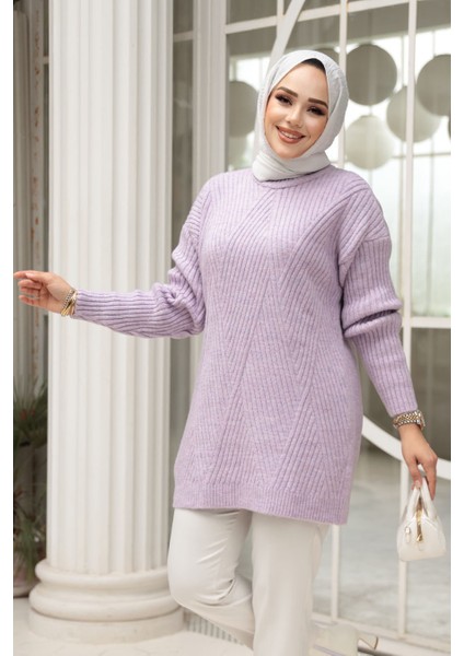 Lila Tesettür Triko Kazak Tunik 7852LILA
