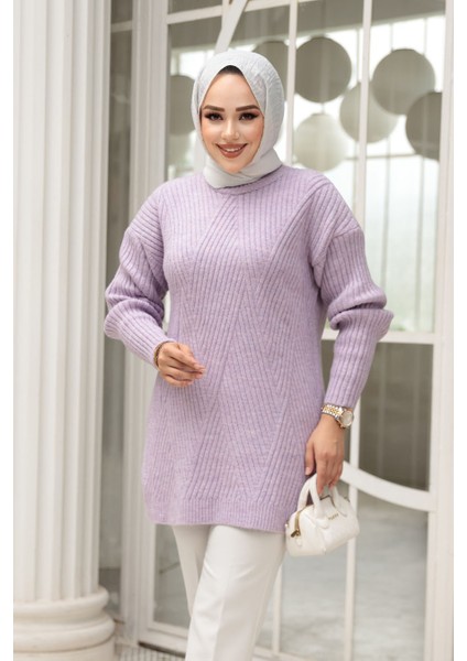 Lila Tesettür Triko Kazak Tunik 7852LILA fiyatları