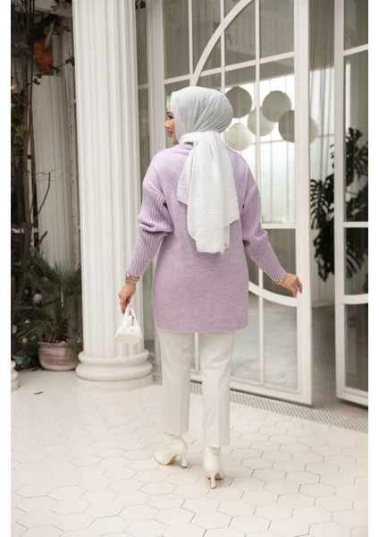 Lila Tesettür Triko Kazak Tunik 7852LILA modelleri
