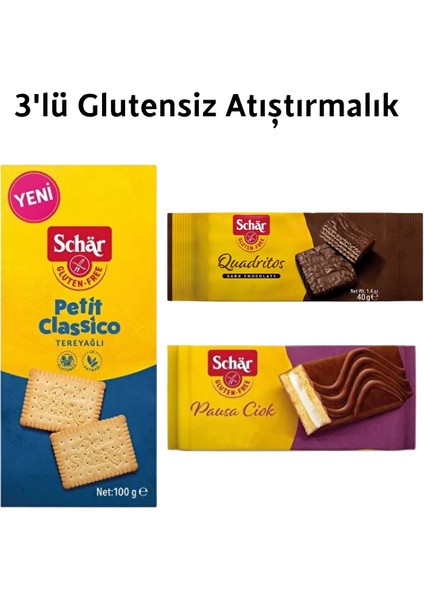 Petit Classico + Quadritos + Pausa Ciok Kek (3'lü Glutensiz Atıştırmalık Paketi)
