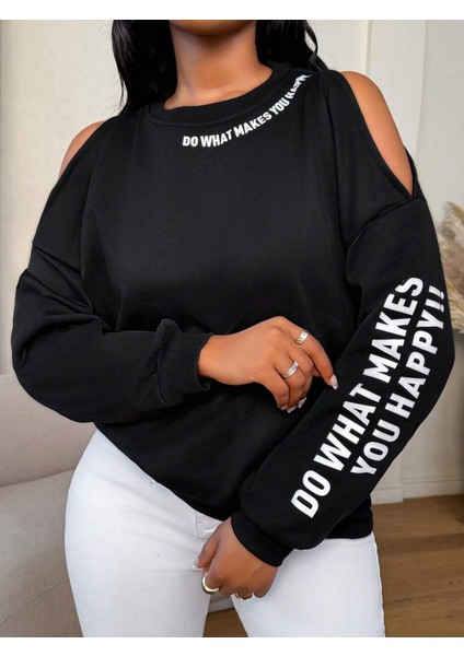 Premium 3 Iplik Kumaş Siyah Sweatshirt | Oversize Rahat Kalıp | Siyah Minimal Baskılı