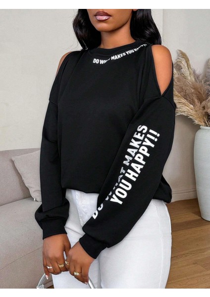 Premium 3 Iplik Kumaş Siyah Sweatshirt | Oversize Rahat Kalıp | Siyah Minimal Baskılı fiyatları