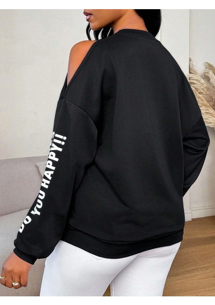 Premium 3 Iplik Kumaş Siyah Sweatshirt | Oversize Rahat Kalıp | Siyah Minimal Baskılı fırsatları