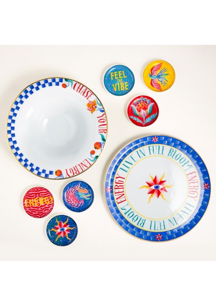 Lublın Porselen Pizza Tabağı 33X33X1.5 cm Mavi-Turuncu indirimleri