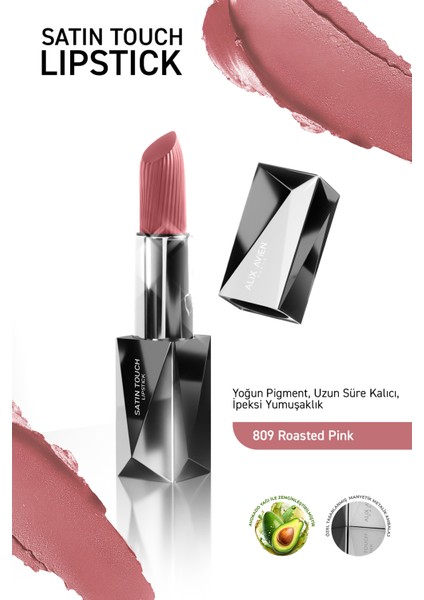 Uzun Süre Kalıcı Nemlendirici Pürüzsüz Etkili Yarı Mat Ruj - Satin Touch Lipstick 809 Roasted Pink