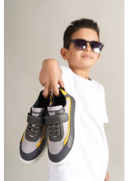 1015 - Star-X Çocuk Ayakkabı Gri Beyaz Sarı