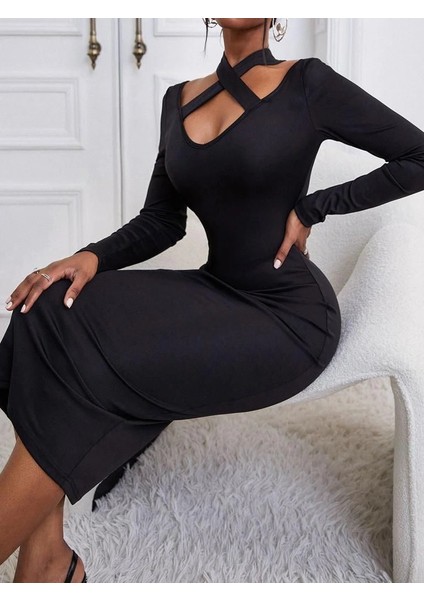 Sırt Dekolte Fırfırlı Maxi Boy Elbise modelleri