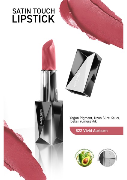 Uzun Süre Kalıcı Nemlendirici Pürüzsüz Etkili Yarı Mat Ruj - Satin Touch Lipstick 822 Vivid Aurburn