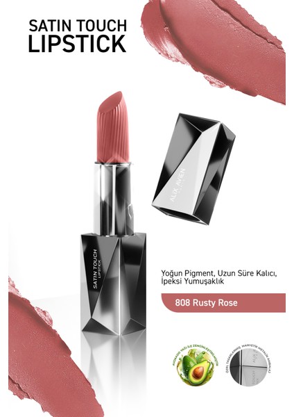 Uzun Süre Kalıcı Nemlendirici Pürüzsüz Etkili Yarı Mat Ruj - Satin Touch Lipstick 808 Rusty Rose