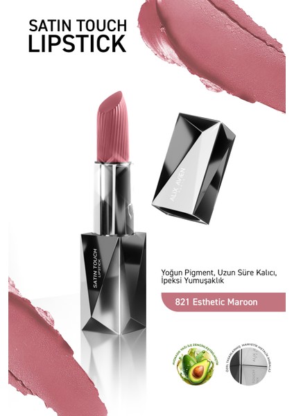 Uzun Süre Kalıcı Nemlendirici Pürüzsüz Etkili Yarı Mat Ruj -Satin Touch Lipstick 821 Esthetic Maroon
