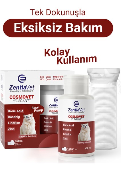 Cosmovet Elegant 200 ml Kedi Göz-Çene-Çene Altı ve Kulak Bakım Temizleme Solüsyonu
