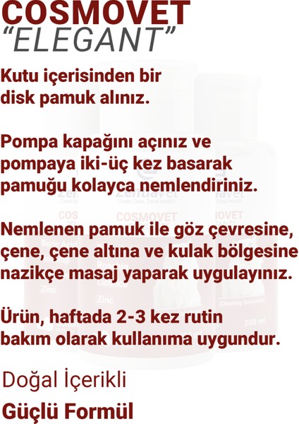 Cosmovet Elegant 200 ml Kedi Göz-Çene-Çene Altı ve Kulak Bakım Temizleme Solüsyonu