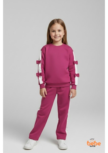 Kız Çocuk 2’li Fiyonklu Eşofman ve Pijama Takımı %100 Pamuklu Rahat Kumaş,şık ,günlük Eşofman Takımı