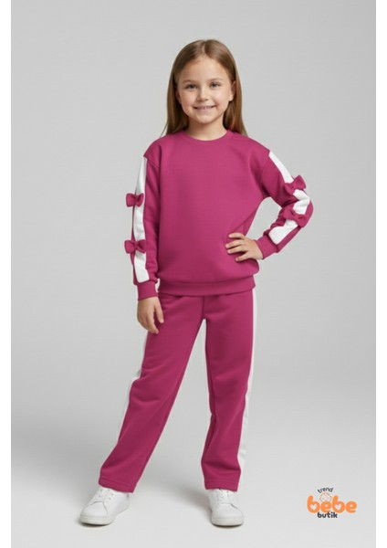 Kız Çocuk 2’li Fiyonklu Eşofman ve Pijama Takımı %100 Pamuklu Rahat Kumaş,şık ,günlük Eşofman Takımı fiyatları