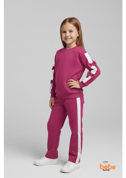 Kız Çocuk 2’li Fiyonklu Eşofman ve Pijama Takımı %100 Pamuklu Rahat Kumaş,şık ,günlük Eşofman Takımı modelleri