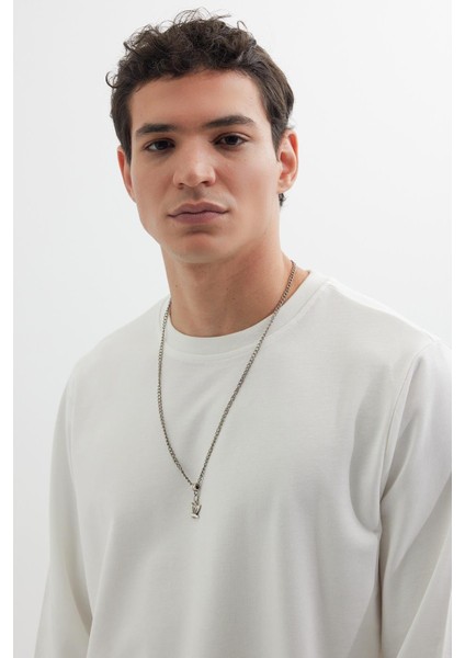 Erkek Relax Fit Rahat Kesim %100 Pamuk 2 Iplik Bisiklet Yaka Beyaz Sweatshirt fiyatları