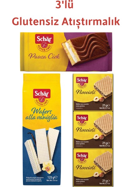 Wafers Alla Vaniglia + Noccioli Fındıklı + Pausa Ciok Kek (3'lü Glutensiz Atıştırmalık Paketi)
