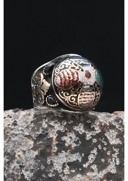 Özel Tasarım Nas ve Felak ve Ihlas Sureleri Mineli 925 Ayar Gümüş Erkek Yüzüğü 902326