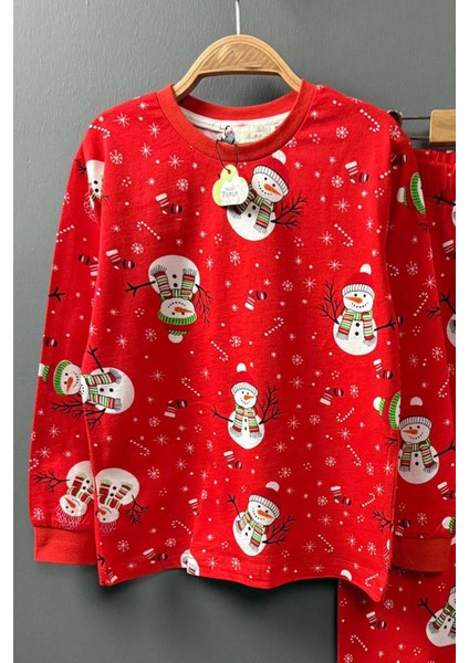 Erkek Çocuk Üzeri Kardan Adam ve Noel Baskılı Kırmızı Pijama Takımı fiyatları