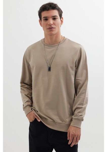 Erkek Relax Fit Rahat Kesim %100 Pamuk 2 Iplik Bisiklet Yaka taş Sweatshirt