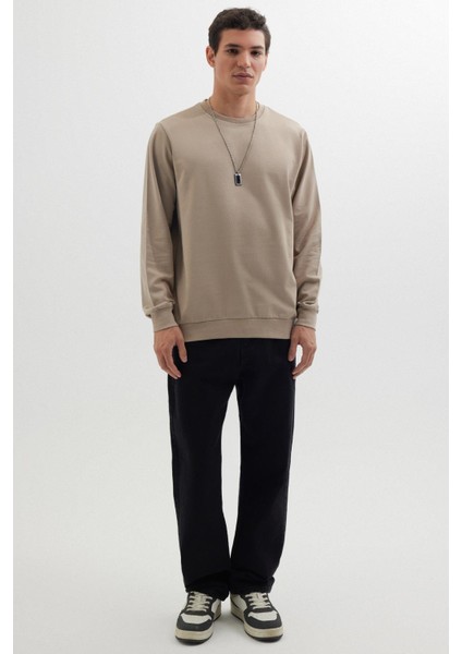 Erkek Relax Fit Rahat Kesim %100 Pamuk 2 Iplik Bisiklet Yaka taş Sweatshirt fırsatları