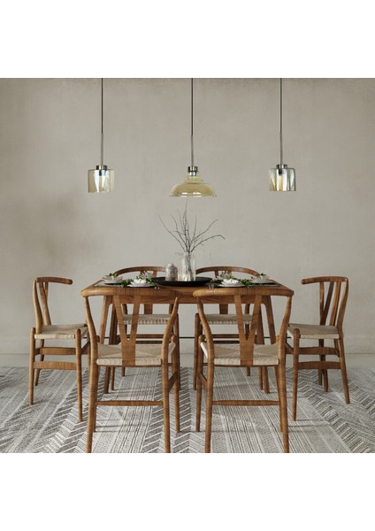 Üçlü Lunex Cam Bal Rengi Avize Ince Eskitme Başlık Sarkıt Yemek Masası Üstü Iç Mekan Cafe Otel