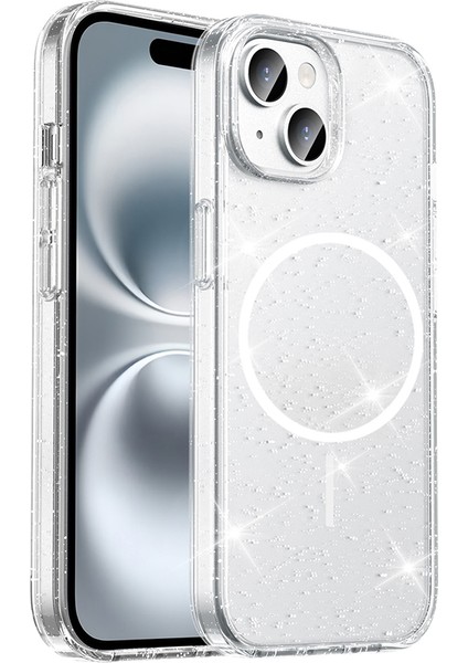 ​apple iPhone 15 Plus Kılıf M-Safe Şarj Özellikli Şeffaf Sağlam Simli Maris Kapak