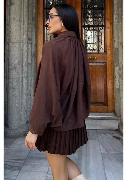 Kadın Yarasa Kol Oversize Süet Ceket P-00018860 fırsatları