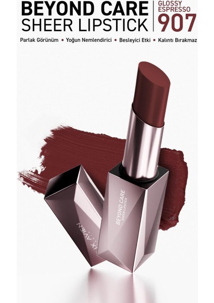 Beyond Care Sheer Lipstick 907 - Glossy Espresso - Yoğun Nemlendirici Besleyici Etki - Parlak Ruj